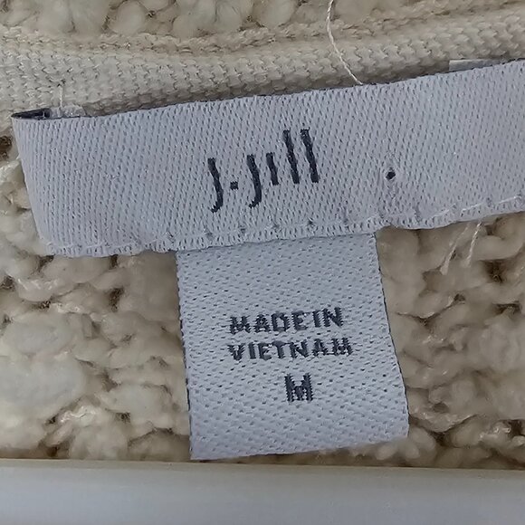 J Jill Cream Popcorn Chenille Sweater Fisherman Shawl Collar Preppy M - Picture 9 of 12